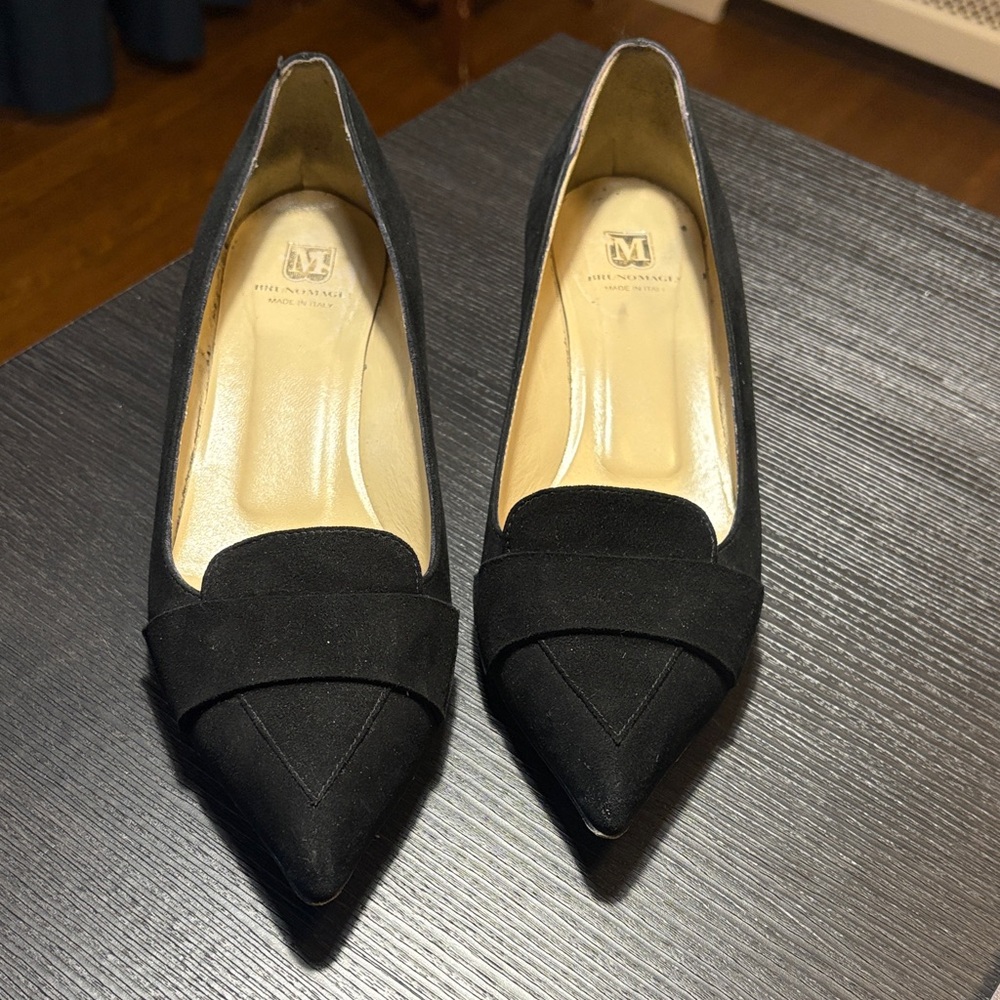 Signature Black Suede Pointed Loafers